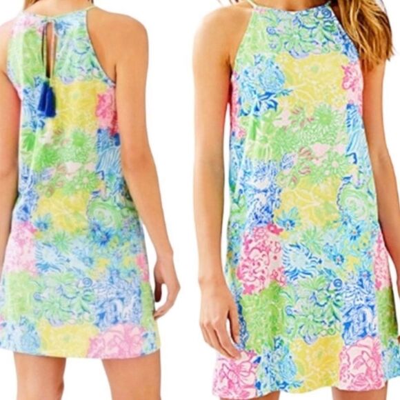 Gorgeous Neon Rainbow Lilly Pulitzer Margot Cheek To Cheek Print Dress - Picture 1 of 6